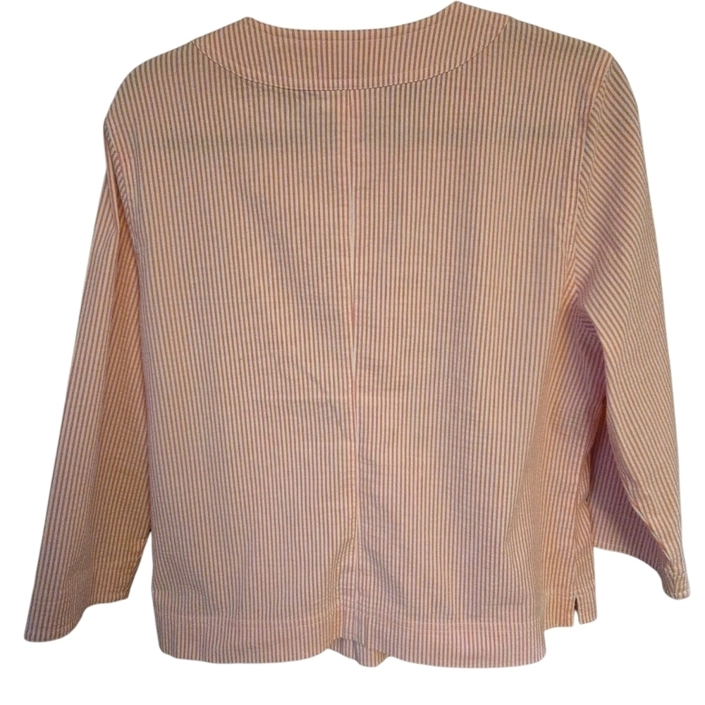 Appleseed's Pink Seersucker Striped Jacket/Blouse Prep Classy Summer Comfort - Picture 2 of 4